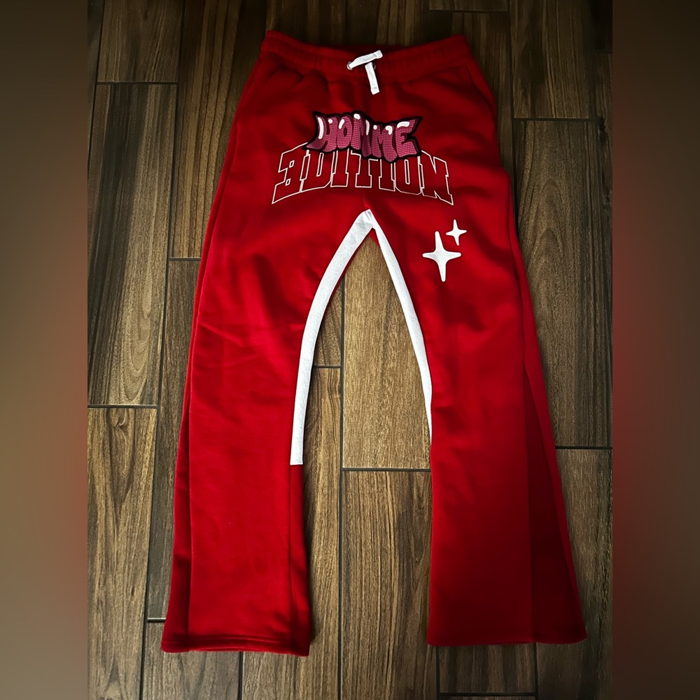 Red Graphic Flared Sweatpants